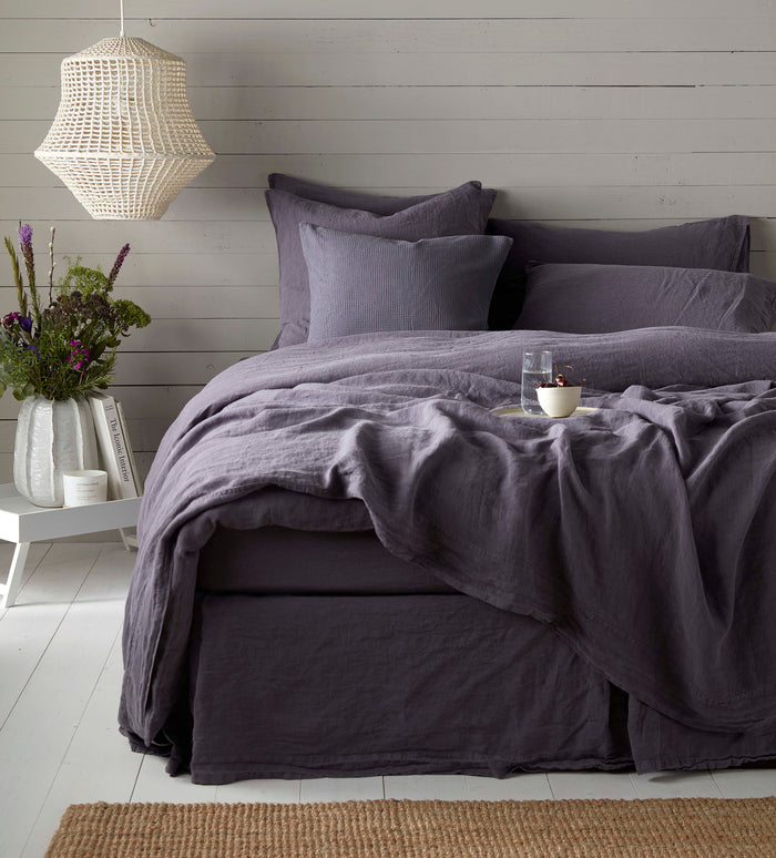 Aubergine Purple 100% Linen Flat Sheet