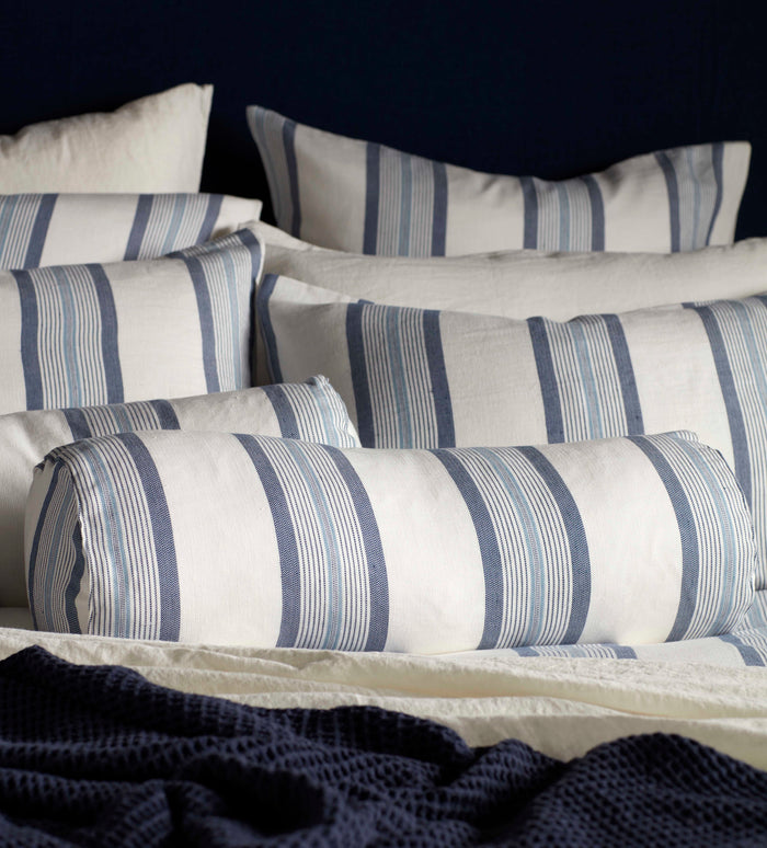 Blue Brighton Stripe Cotton Linen Cushion Cover