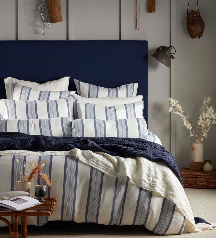 Blue Brighton Stripe Cotton Linen Bed Linen