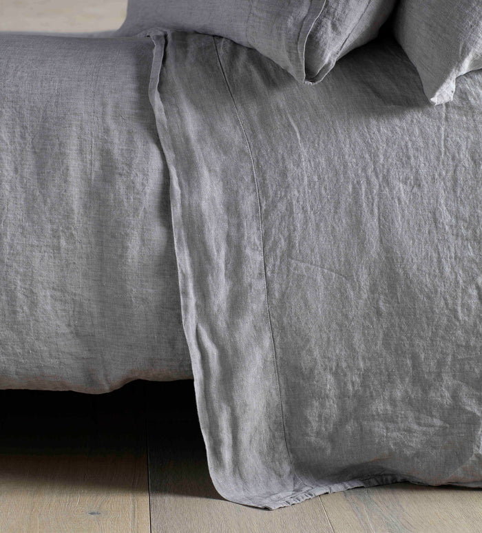 Flint Grey 100% Linen Flat Sheet
