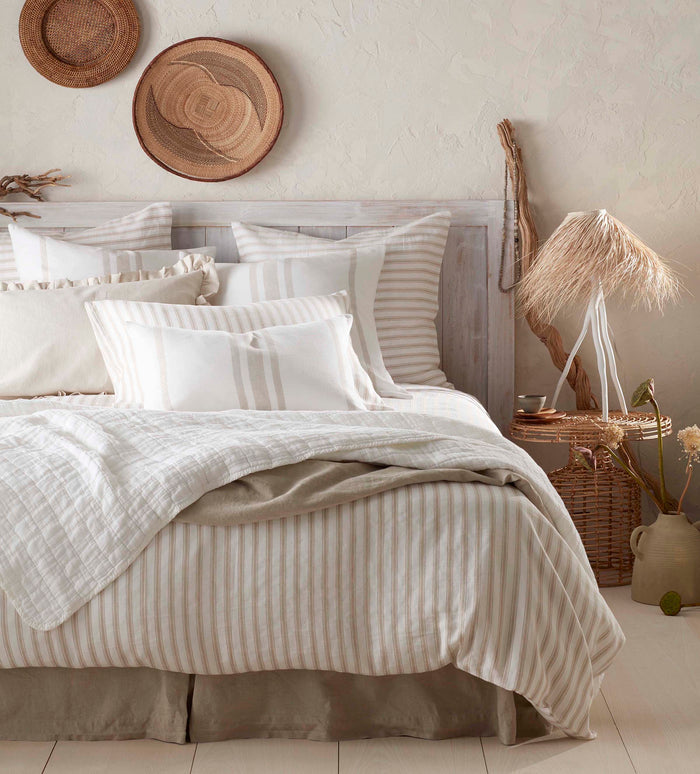Natural French Ticking Stripe Cotton Linen Bed Linen