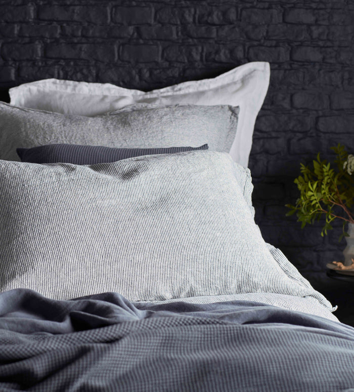 French Blue Sid Stripe 100% Linen Oxford Pillowcase