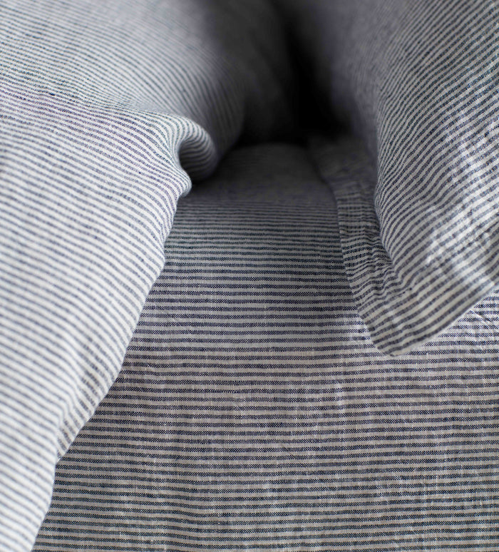 French Blue Sid Stripe 100% Linen Fitted Sheet