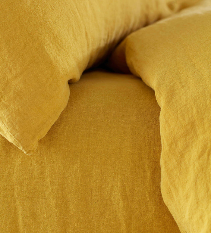 Mustard Yellow 100% Linen Fitted Sheet