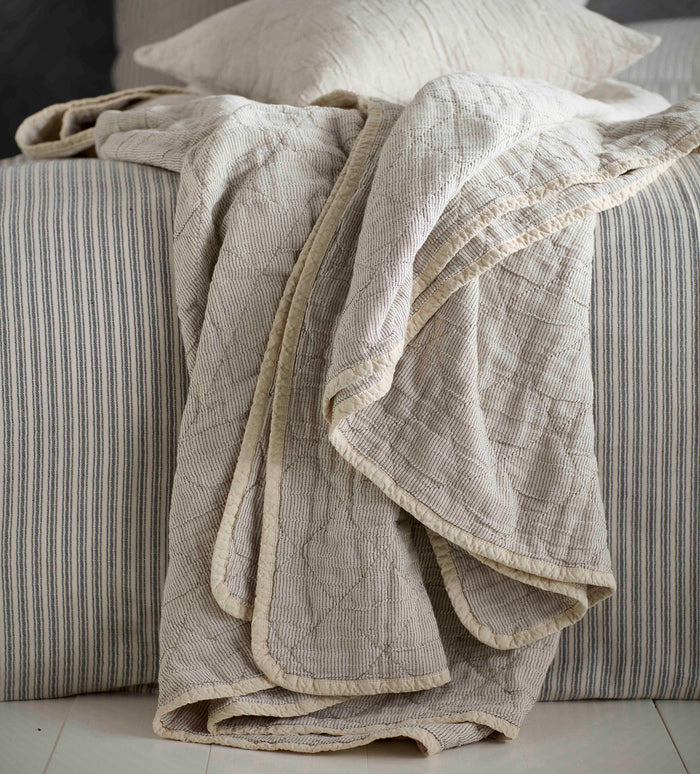 Black and Natural Stripe 100% Cotton Quilted Throw