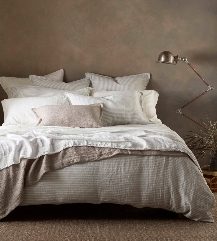 Sage Stripe 100% Linen Bed Linen