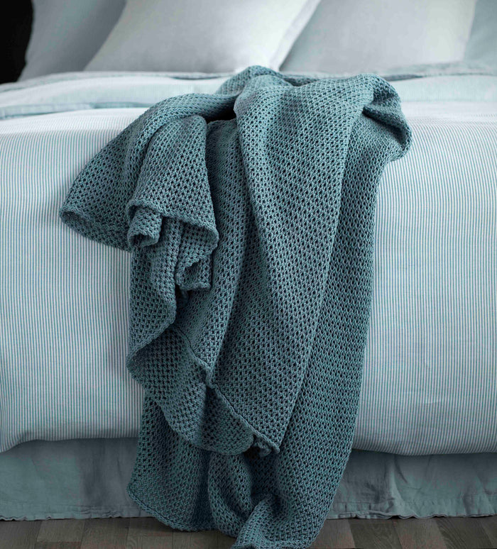 Teal 100% Cotton Knitted Throw