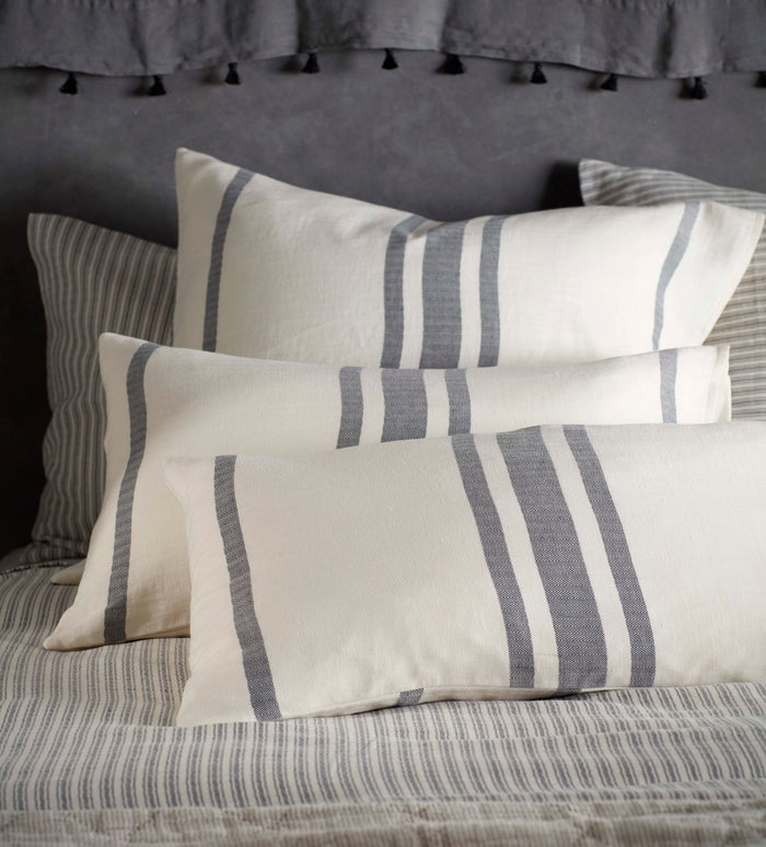 Grey Wide Stripe Cotton Linen Cushion Cover
