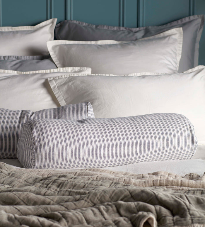 Grey Ticking Stripe Cotton Linen Cushion Cover