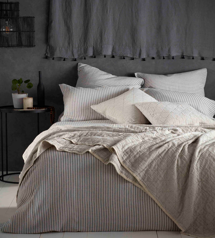 Grey Ticking Stripe Cotton Linen Bed Linen
