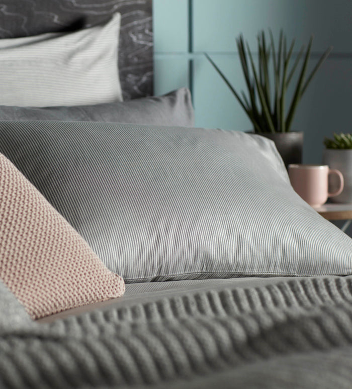 Graphite Grey Tiny Stripe 100% Cotton Housewife Pillowcase