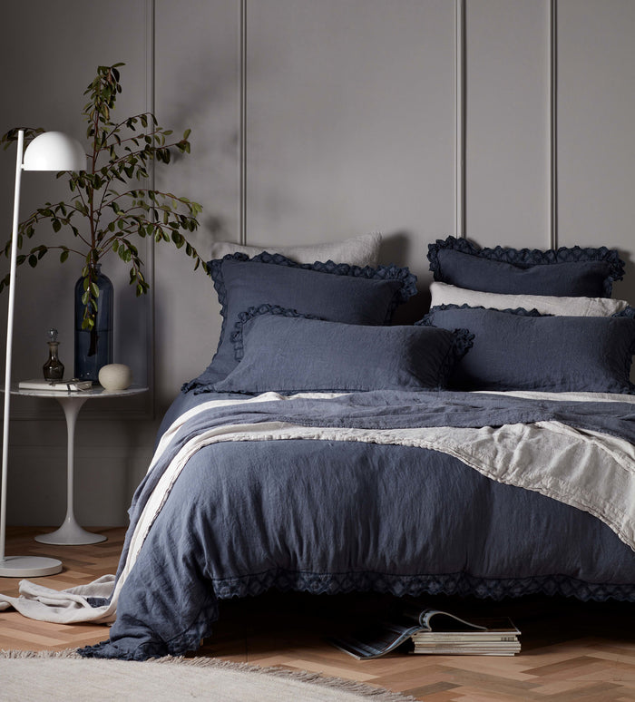French Blue Violet 100% Linen Bed Linen
